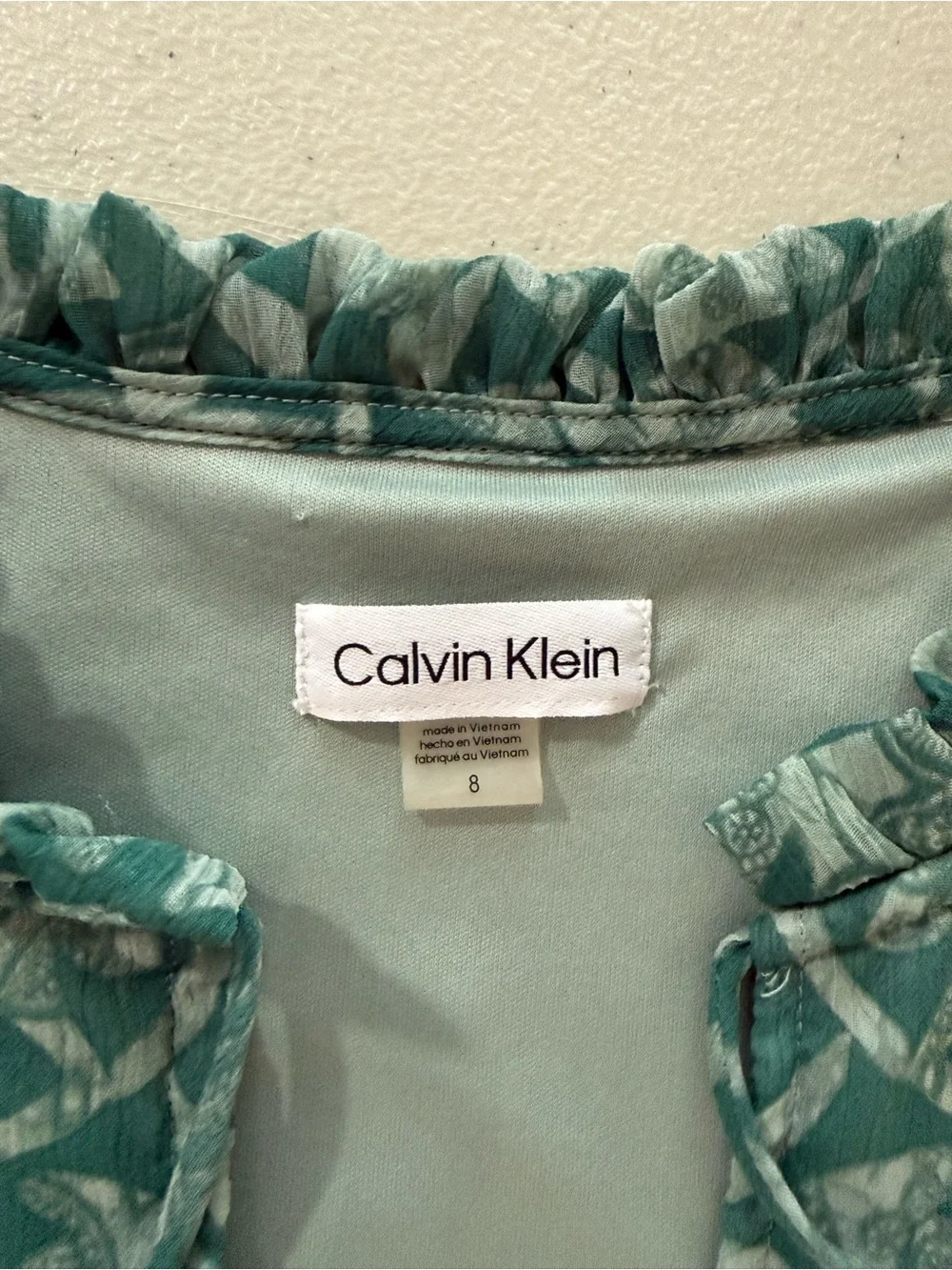 Calvin Klein Teal and White Printed Blouse - Picture 4 of 7